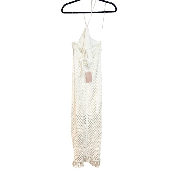 Alexis Knit Crochet Midi Halter Fringe Tassel Shaya Dress White Size M NWT - Picture 9 of 11